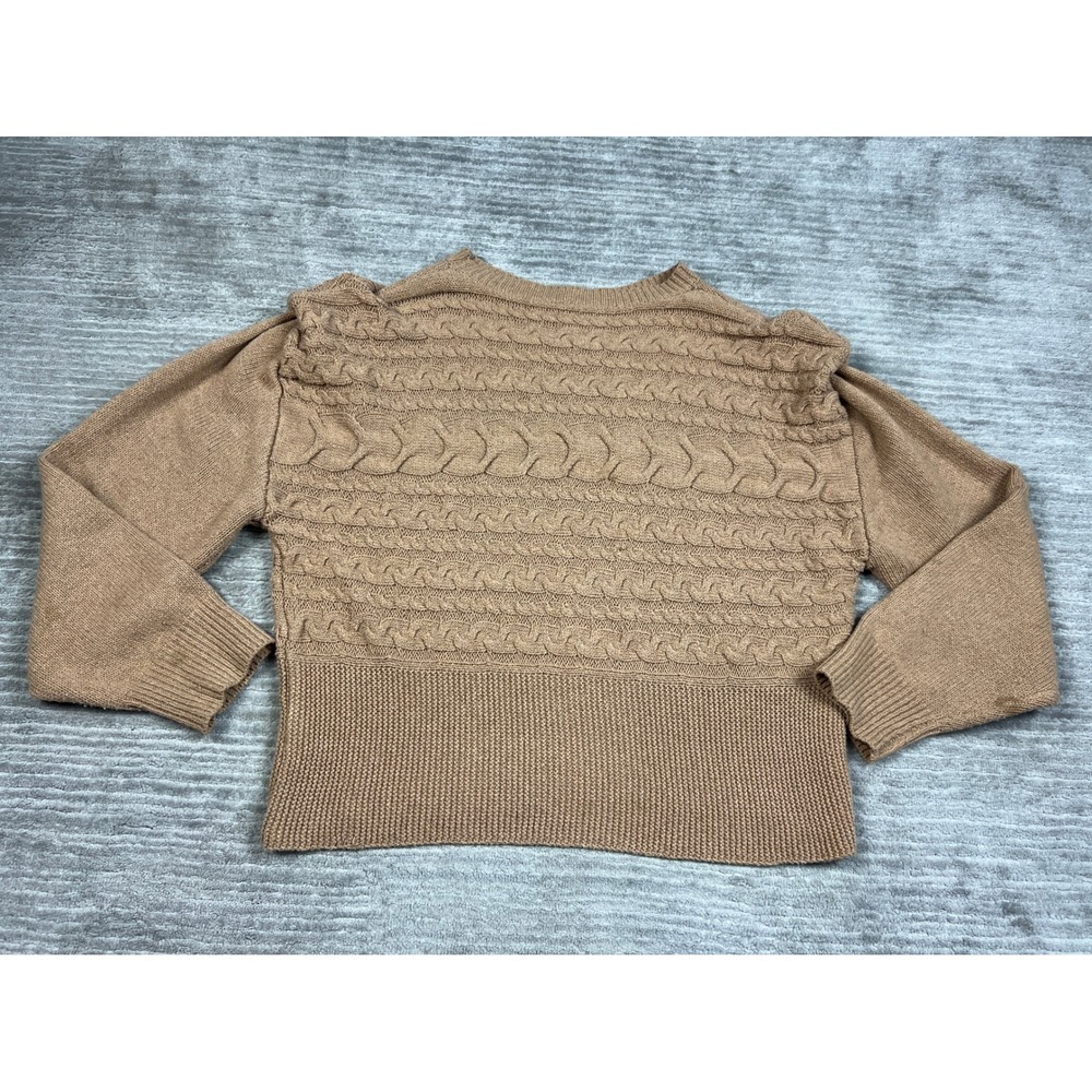 Unbranded Sweater Women L Tan Cable Knit Crew Neck Long Sleeve Chunky Pullover